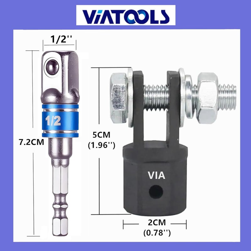 VIATOOLS 1/2" Scissor Jack Adapter for Use with 1/2 Inch Drive/Impact Drills/Ratchet or Standard Drive Sockets or 13/16 Inch Lug Wrench (2 Pcs Set Silver) - Image 2